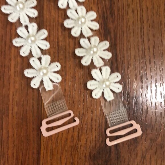 NEW white flower pearl decorative bra straps. - Picture 3 of 6